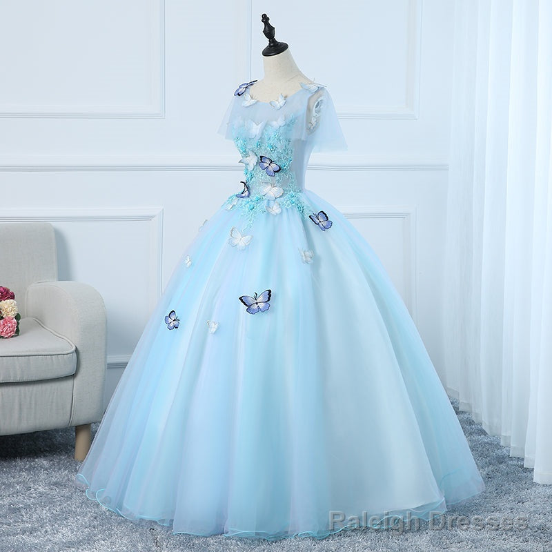 Beautiful Light Blue Tulle Long Prom Dress, Ball Gown Blue Sweet 16 Dresses Secondary image