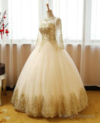Beautiful Light Champagne Long Sleeves Party Gown, Sweet 16 Dress