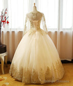 Beautiful Light Champagne Long Sleeves Party Gown, Sweet 16 Dress