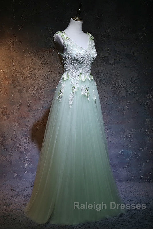 Beautiful Light Green Tulle Long Party Dress, A-Line Floor Length Prom Dress Secondary image
