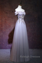 Beautiful Light Grey Long Prom Dress, Grey Party Dress