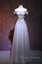 Beautiful Light Grey Long Prom Dress, Grey Party Dress