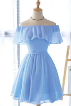 Beautiful Light Off Shoulder Knee Length Bridesmaid Dresses Prom Dresses