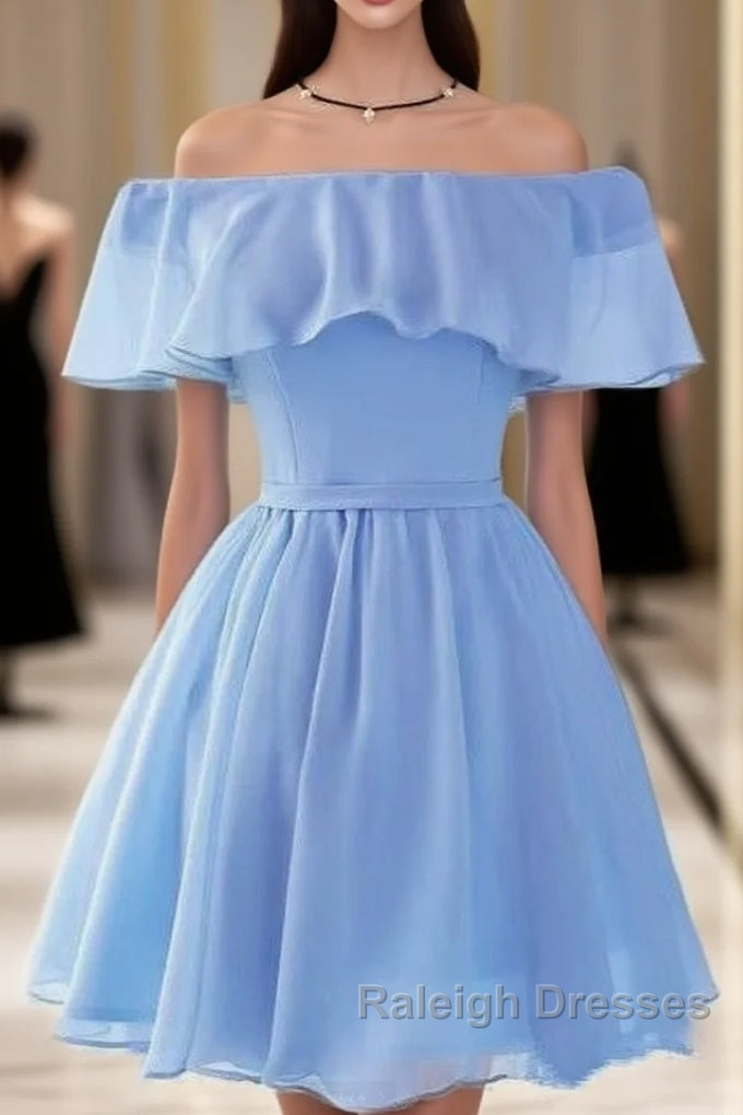 Beautiful Light Off Shoulder Knee Length Bridesmaid Dress, Party Dress Main image