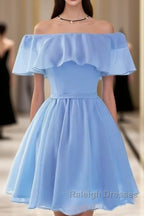 Beautiful Light Off Shoulder Knee Length Bridesmaid Dress, Party Dress