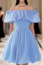Beautiful Light Off Shoulder Knee Length Bridesmaid Dresses Prom Dresses