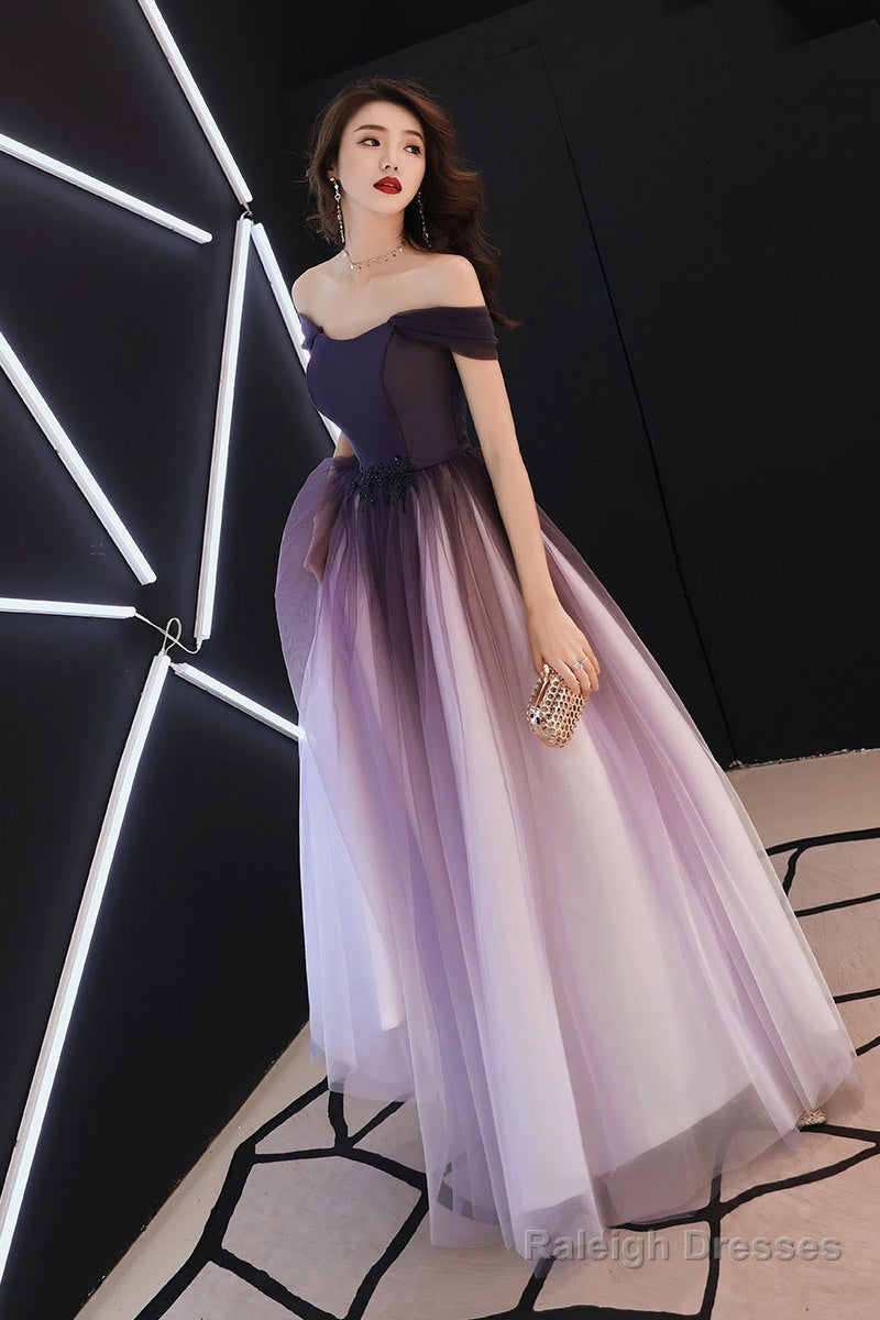 Beautiful Light Purple Gradient Tulle Long Formal Dress, Off Shoulder Prom Dress Secondary image