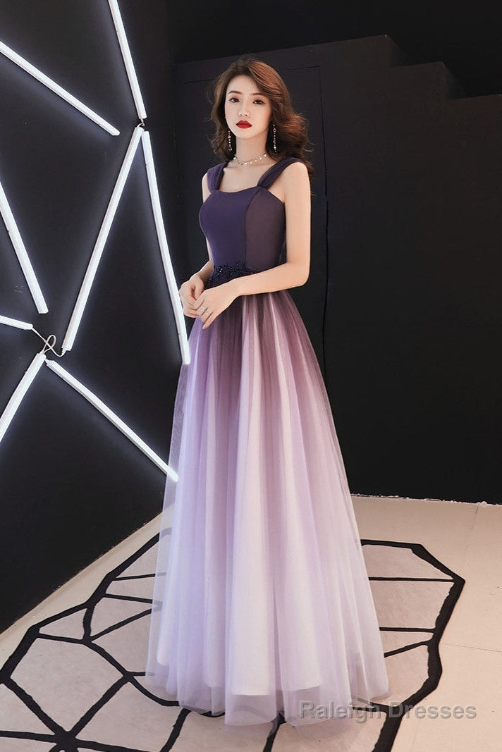 Beautiful Light Purple Gradient Tulle Long Formal Dress, Off Shoulder Prom Dress