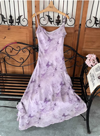 Beautiful Light Purple Spaghetti Strap Butterfly Printed Chiffon Formal Prom Dress
