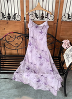 Beautiful Light Purple Spaghetti Strap Butterfly Printed Chiffon Formal Prom Dress