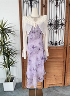 Beautiful Light Purple Spaghetti Strap Butterfly Printed Chiffon Formal Prom Dress