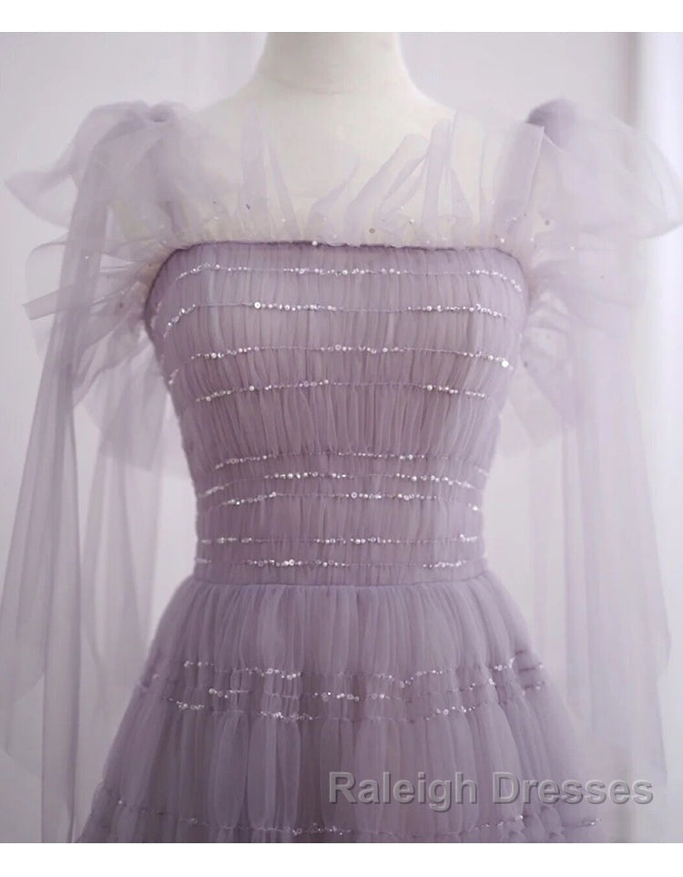 Beautiful Light Purple Tea Length Soft Tulle Party Dress, Cute Short Homecoming Dress Formal Dress