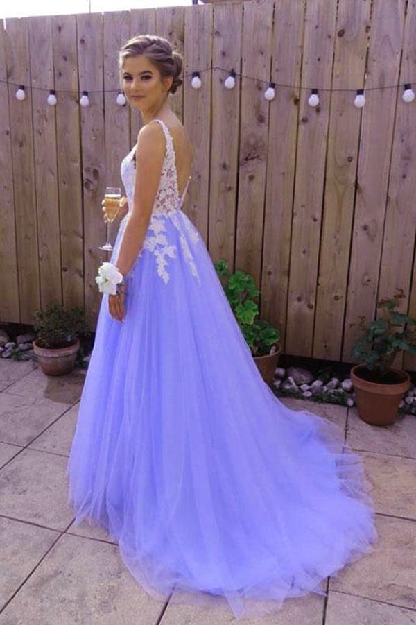 Beautiful Light Purple Tulle Dresses White Lace And Lavender Prom Dresses Secondary image