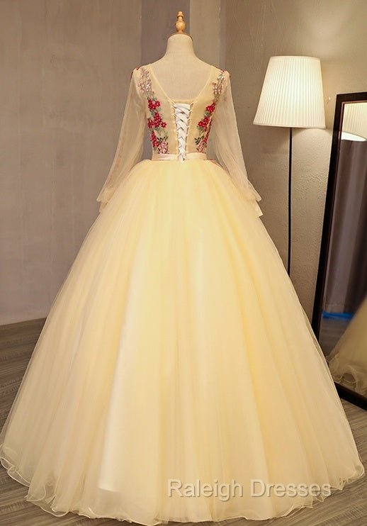 Beautiful Light Yellow Long Sleeves Quinceanera Dress, Ball Gown Sweet 16 Dress Secondary image