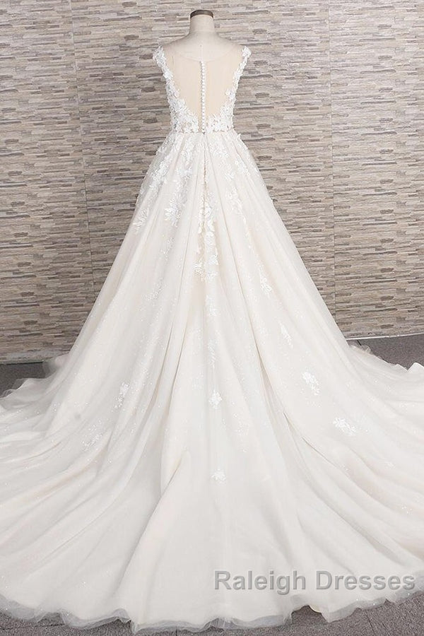 Beautiful Long A Line Tulle Lace Appliques Backless Wedding Dresses Secondary image