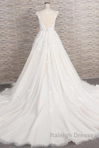 Beautiful Long A Line Tulle Lace Appliques Backless Wedding Dresses
