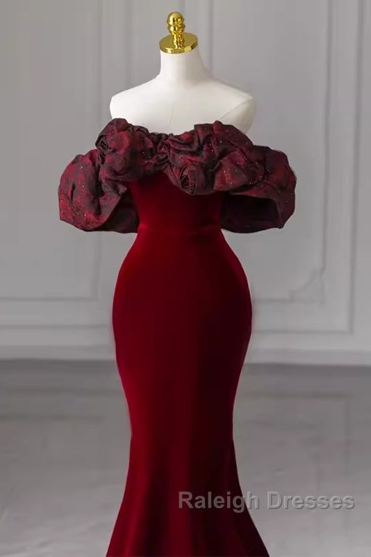 Beautiful Mermaid Off The Shoulder Long Red Prom Dresses Secondary image