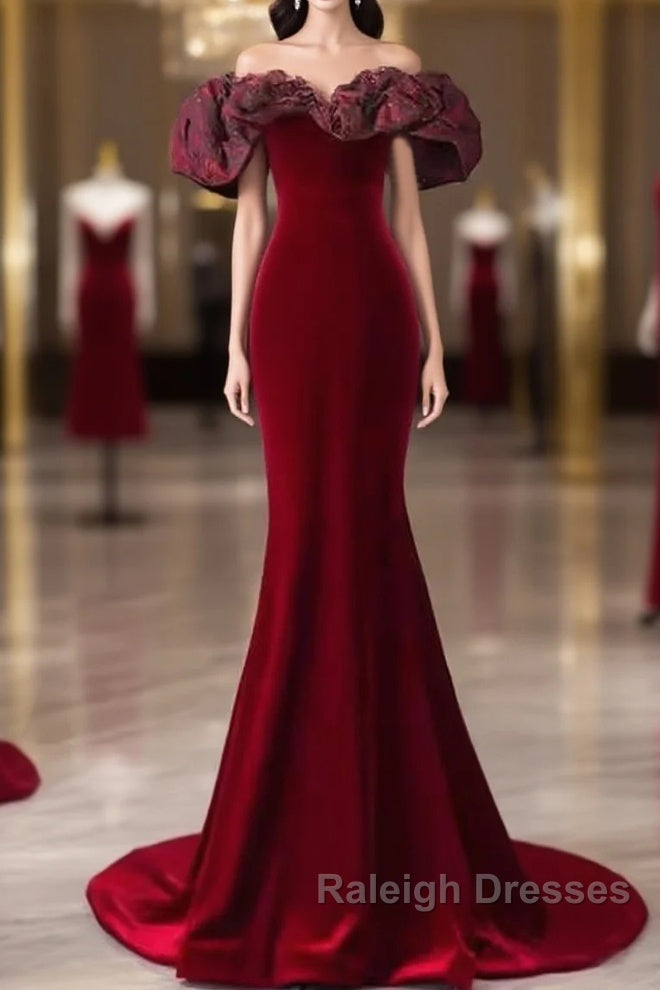 Beautiful Mermaid Off The Shoulder Long Red Prom Dresses Main image