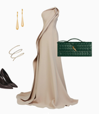 Beautiful Mermaid One Shoulder Champagne Long Satin Prom Dress Prom Dresses