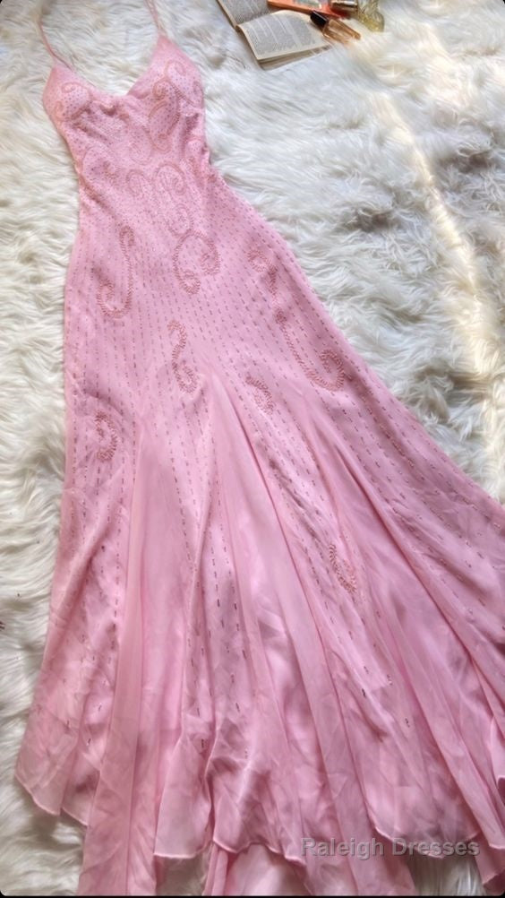 Beautiful Mermaid Prom Gowns Pink Chiffon Beads Prom Dress
