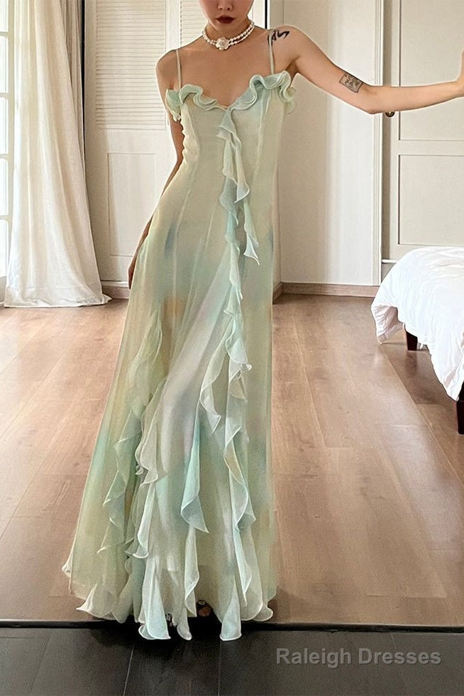 Beautiful Mermaid Spaghetti Straps Green Long Prom Dress Main image