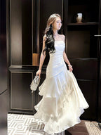 Beautiful Mermaid Spaghetti Straps Ivory Long Prom Dress Prom Dresses