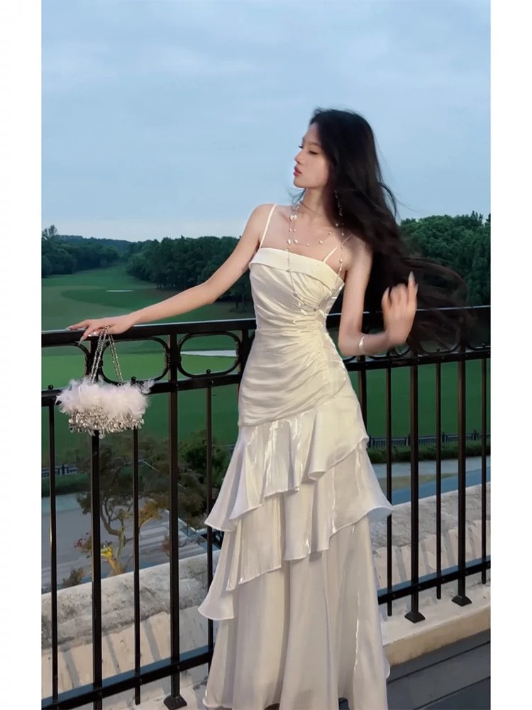 Beautiful Mermaid Spaghetti Straps Ivory Long Prom Dress Prom Dresses