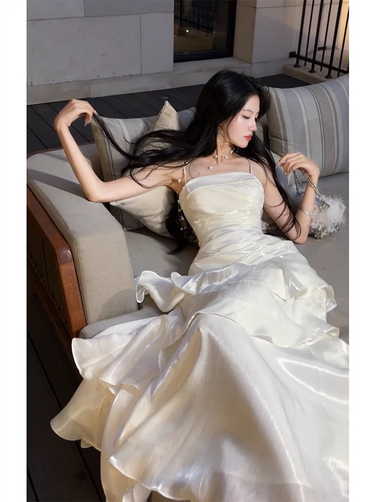 Beautiful Mermaid Spaghetti Straps Ivory Long Prom Dress Prom Dresses