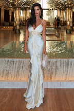 Beautiful Mermaid Spaghetti Straps Satin Long Prom Dress Prom Dresses