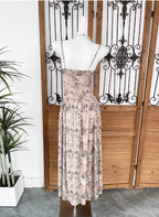 Beautiful Milk Tea Color Spaghetti Strap V-Neck Printed Satin Long Formal Prom Dress