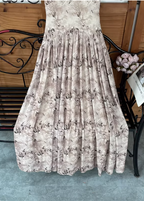 Beautiful Milk Tea Color Spaghetti Strap V-Neck Printed Satin Long Formal Prom Dress
