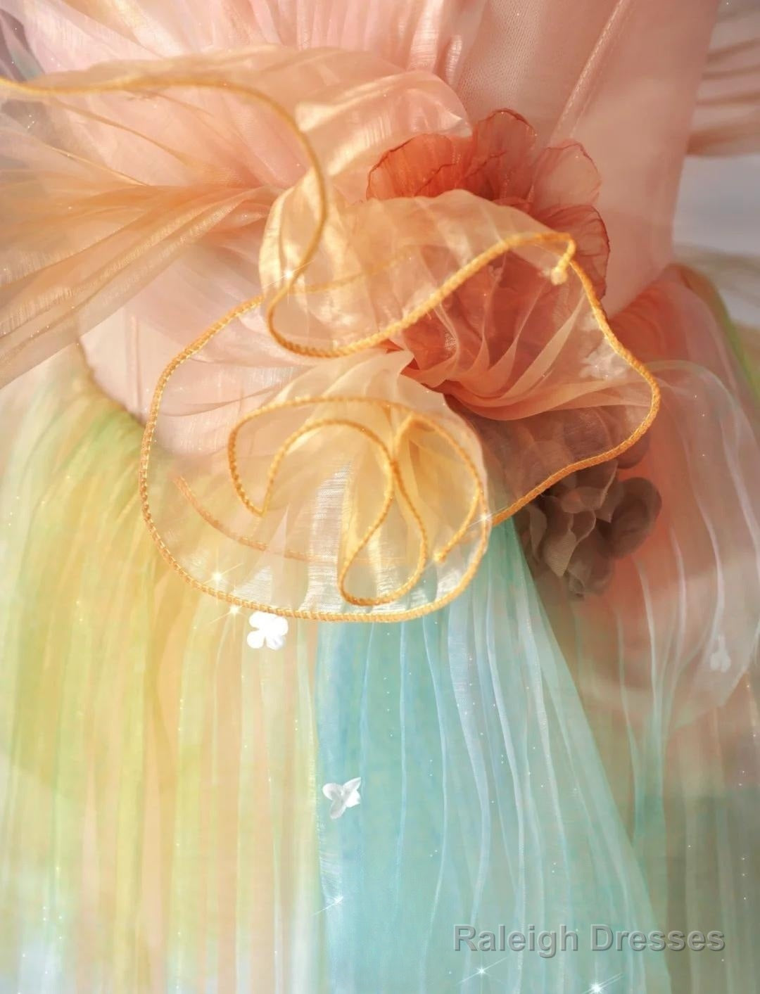 Beautiful Multicolor Strapless A-Line Tulle Long Prom Dress Wedding Dress Birthday Dress