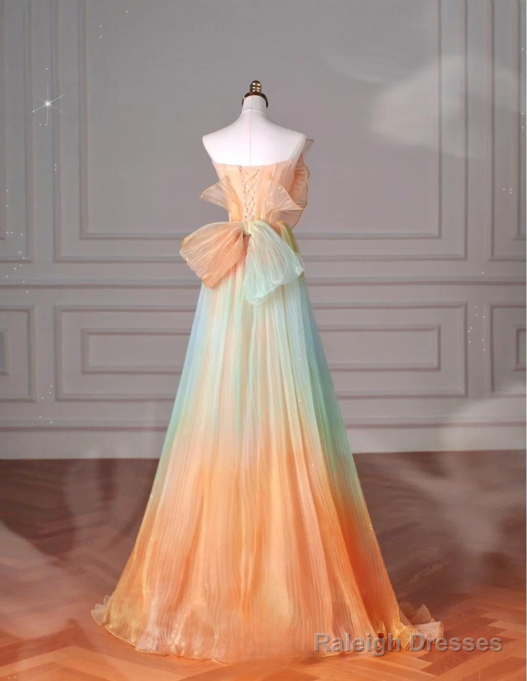 Beautiful Multicolor Strapless A-Line Tulle Long Prom Dress Wedding Dress Birthday Dress