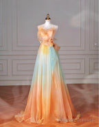 Beautiful Multicolor Strapless A-Line Tulle Long Prom Dress Wedding Dress Birthday Dress