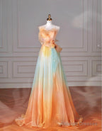 Beautiful Multicolor Strapless A-Line Tulle Prom Dresses Long Wedding Dresses Birthday Dresses