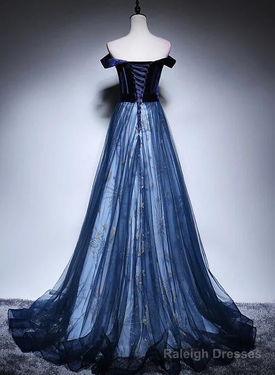 Beautiful Navy Blue Off Shoulder Long Party Dress, Long Prom Dress