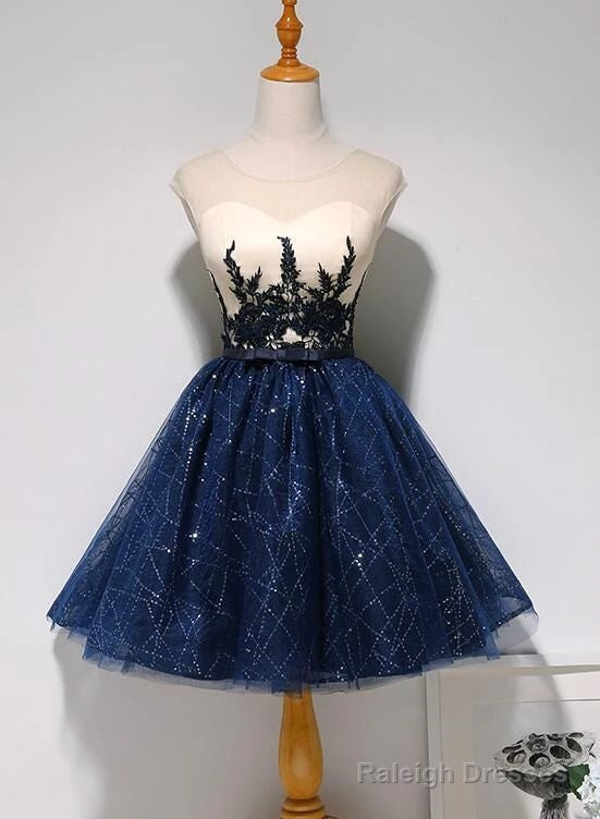 Beautiful Navy Blue Short Prom Dresses Sweetheart Homecoming Dresses Main image