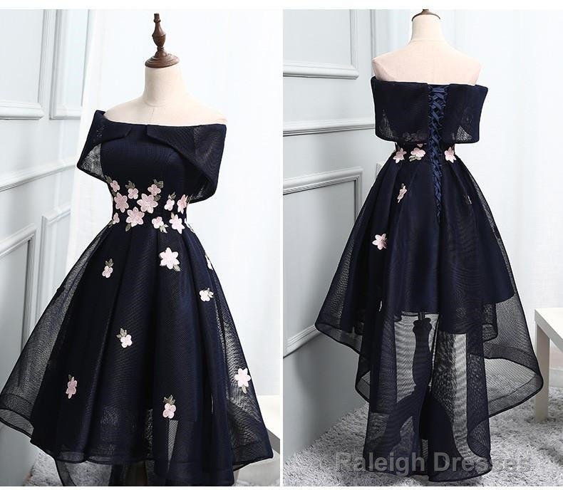 Beautiful Navy Bluehomecoming Dresses Chic Asymmetrical Short Prom Dresses