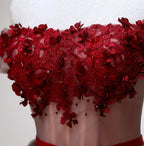 Beautiful Off Shoulder Tulle Knee Length Prom Dresses Red Homecoming Dresses With Applique