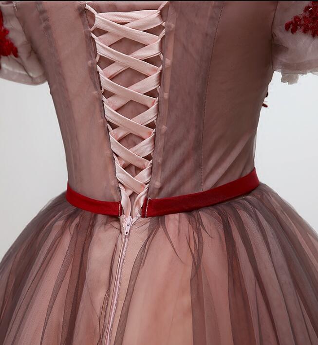 Beautiful Off Shoulder Tulle Knee Length Prom Dresses Red Homecoming Dresses With Applique