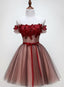 Beautiful Off Shoulder Tulle Knee Length Prom Dresses Red Homecoming Dresses With Applique