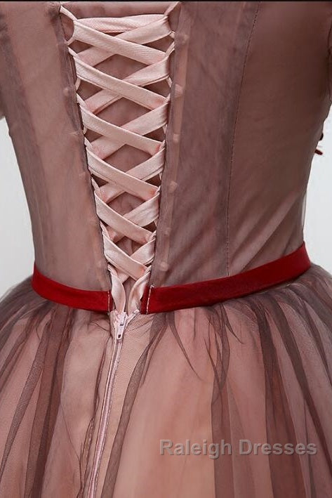 Beautiful Off Shoulder Tulle Knee Length Party Dress , Red Homecoming Dress With Applique