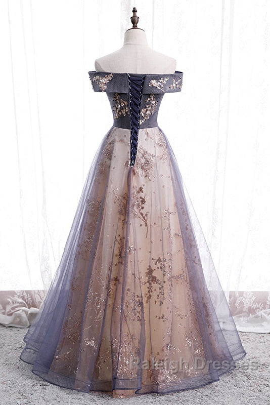 Beautiful Off Shoulder Tulle With Lace Long Prom Gown Floor Length Prom Dress