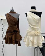 Beautiful One Shoulder Satin Pleated A-Line Homecoming Dresses