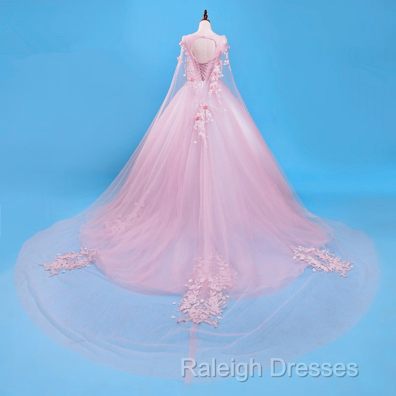 Beautiful Pink Flowers Long Formal Dresses, Pink Sweet 16 Gown Party Dresses