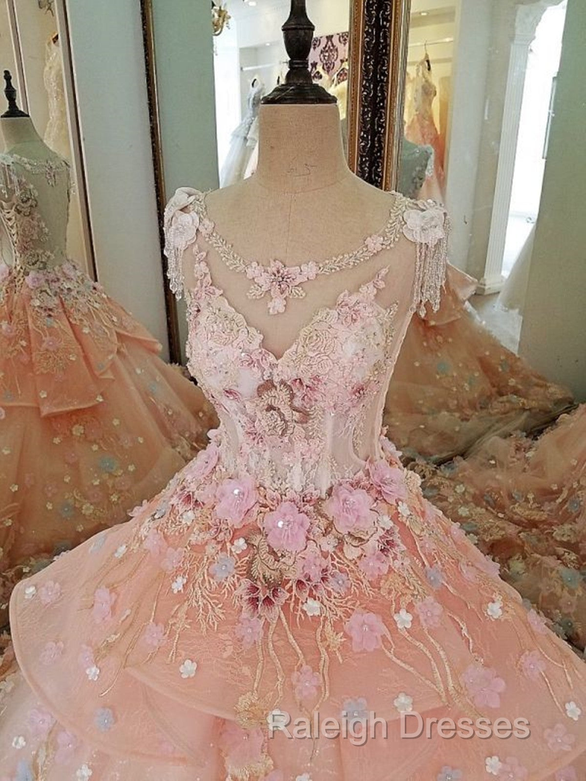 Beautiful Pink Flowers Round Neckline Sweet 16 Dress, Pink Quinceanera Dress Secondary image
