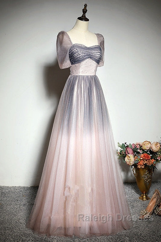 Beautiful Pink Gradient Beaded Sweetheart Long Prom Dress, Tulle Evening Dresses