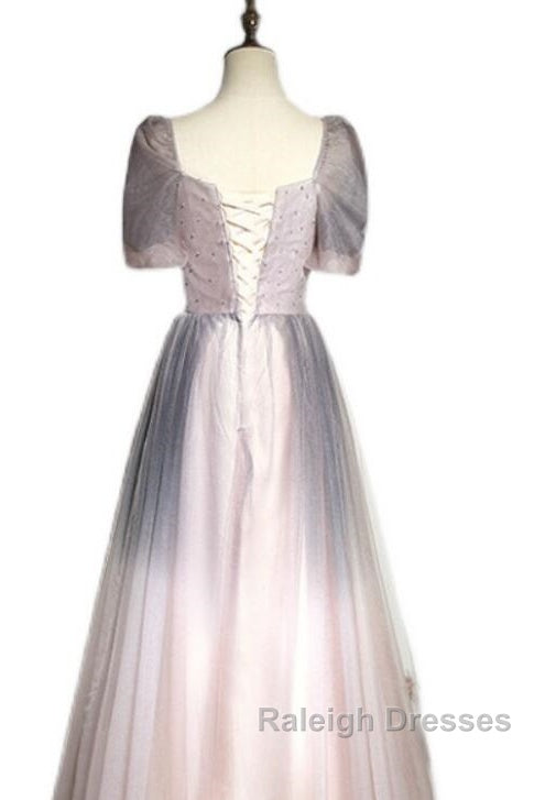 Beautiful Pink Gradient Beaded Sweetheart Long Prom Dress, Tulle Evening Dresses