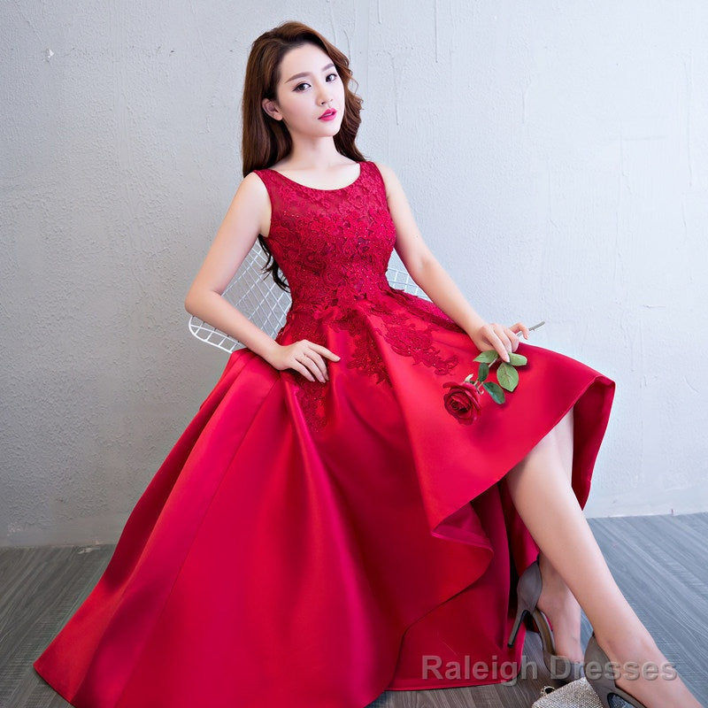 Beautiful Pink High Low Satin And Lace Homecoming Dresses Cute Short Prom Dresses