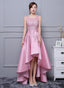 Beautiful Pink High Low Satin And Lace Homecoming Dresses Cute Short Prom Dresses